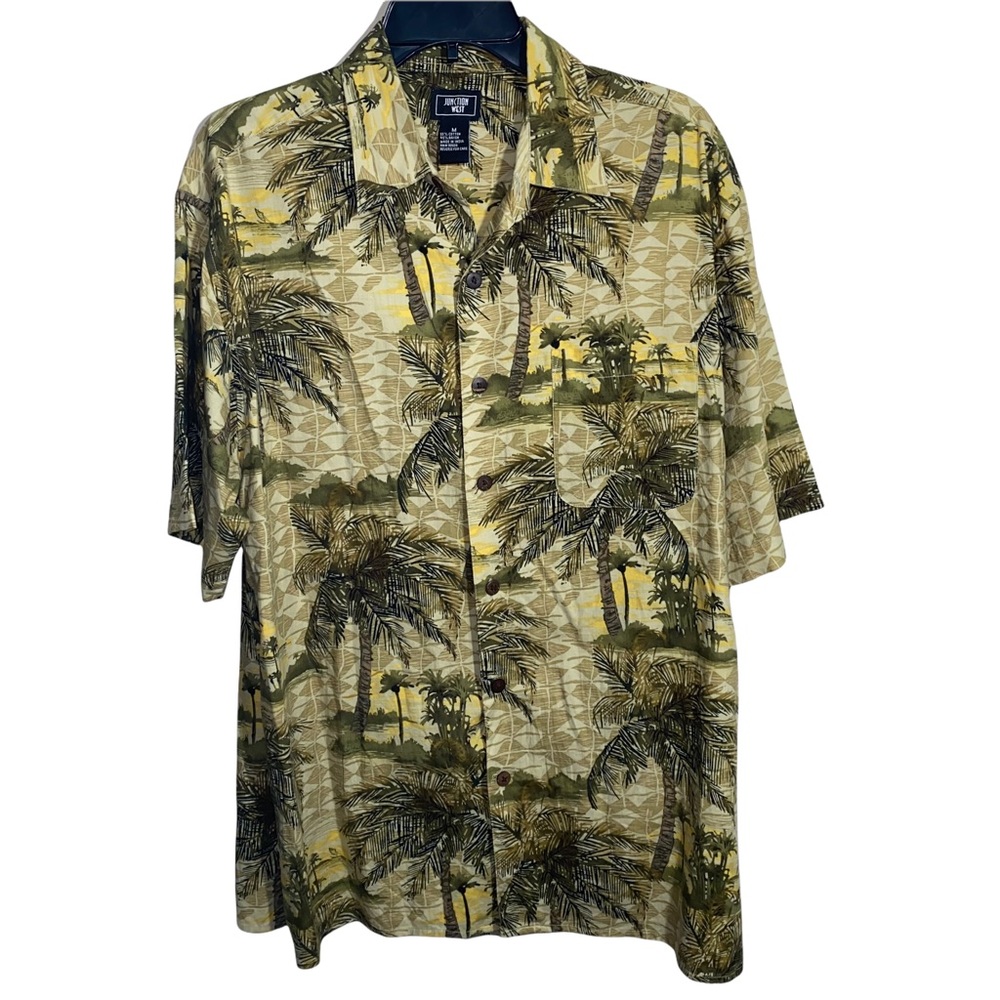 Junction West Men's Palm Tree Print Button Front Short Sleeve Shirt Size medium